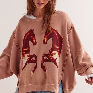 NWT Free People We the Free Mirrored Horses Camden Oversized Sweatshirt XS
